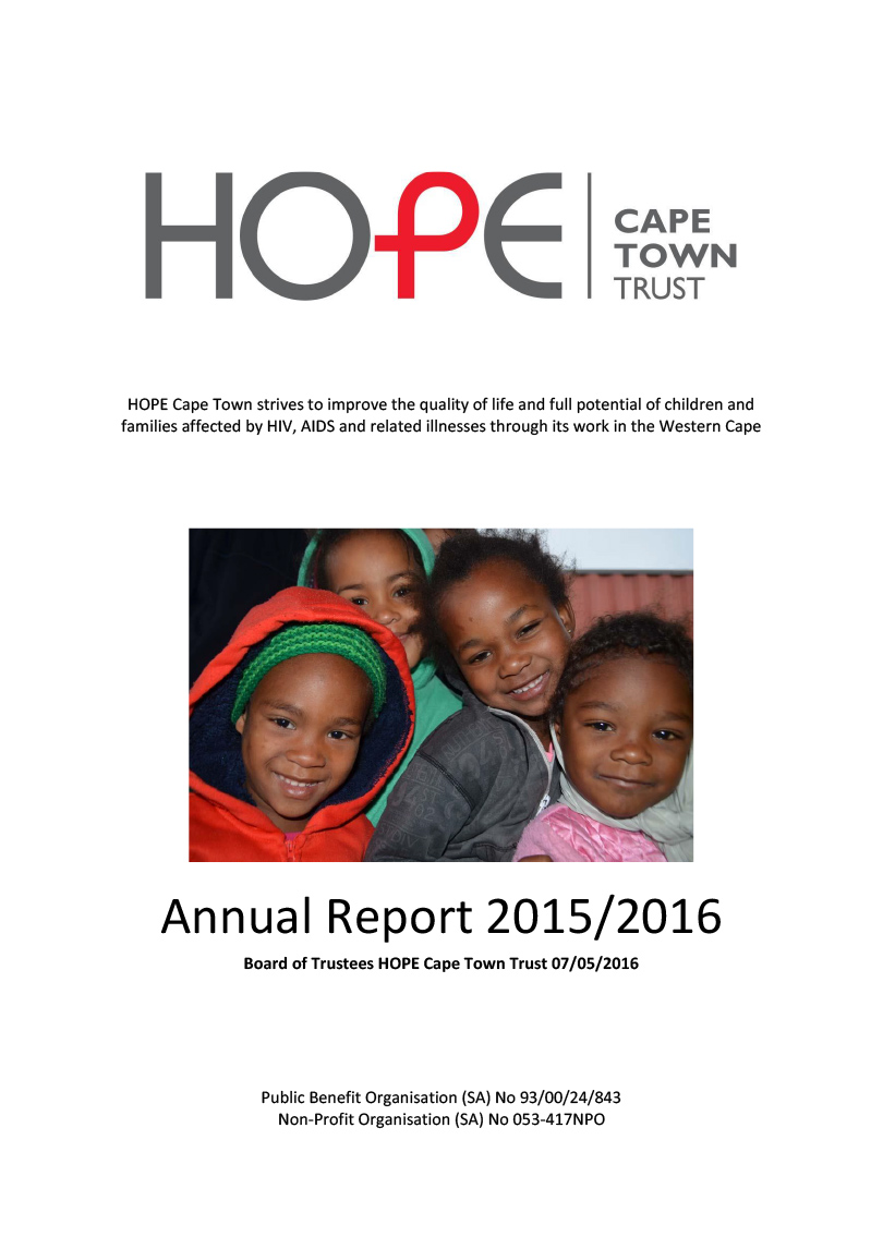 HOPE Cape Town Trust Annual Report 2015-2016