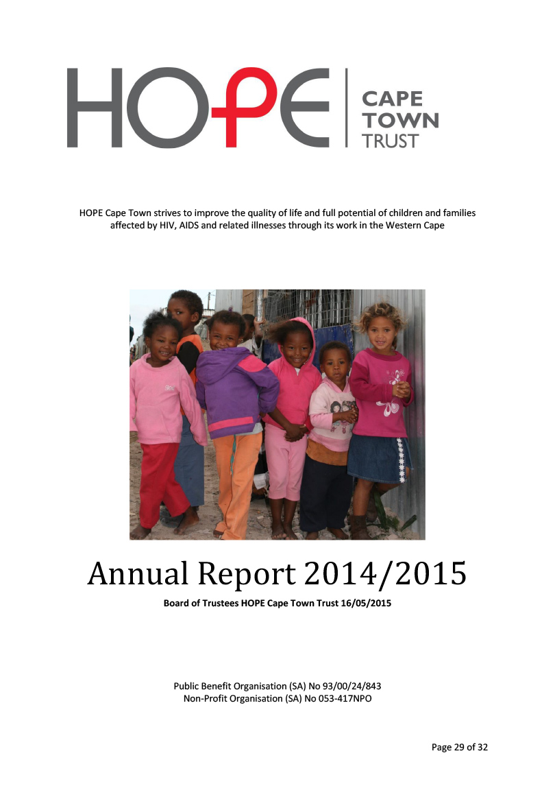 HOPE Cape Town Trust Annual Report 2014-2015