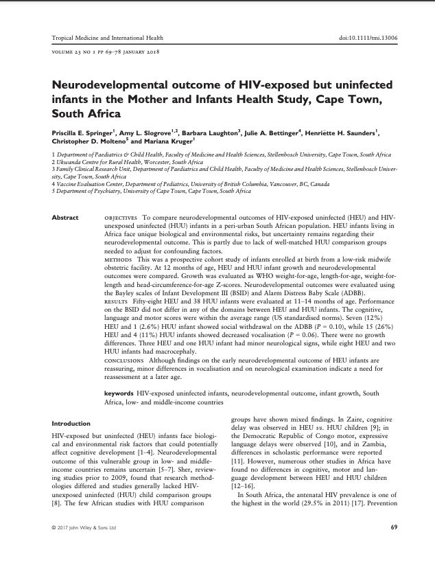 Neurodevelopmental and behavioural outcomes of HIV-exposed …